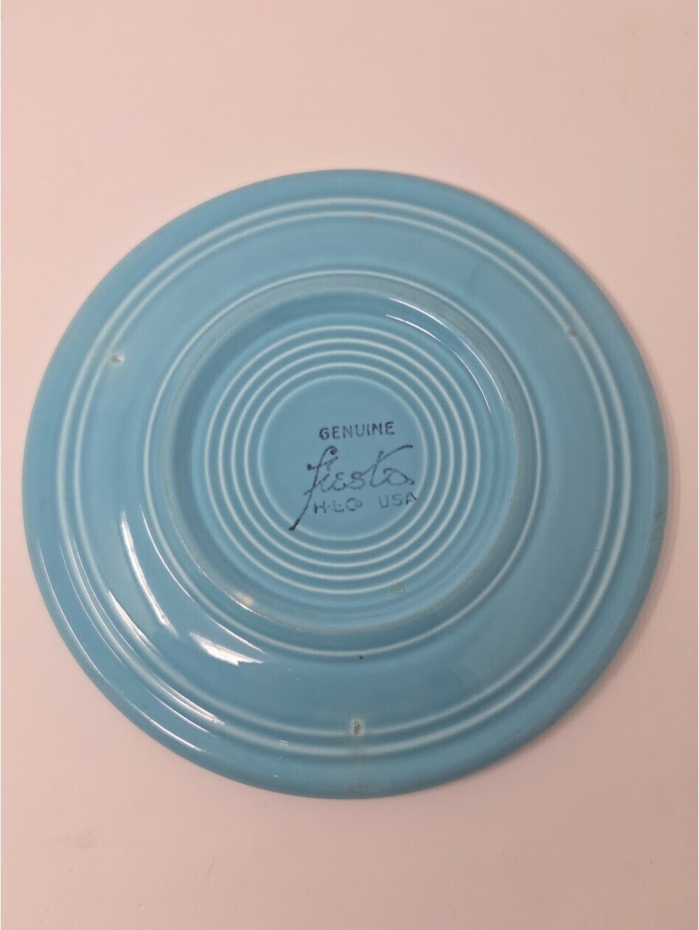 Vintage 1936 Genuine Fiesta HLC USA Blue Saucer Plate 6 Inch Concentric Rings